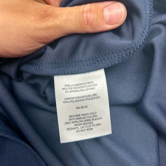 Chic Blue Midi Sheath Dress with Cowl Neck Short Sleeves - Picture 6 of 7